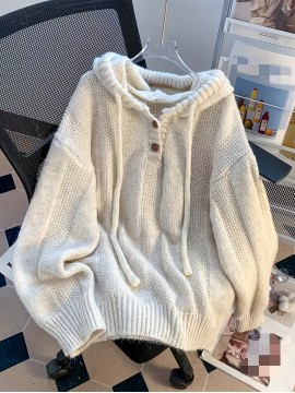 Beige Women's Oversized Soft Sweater Coat - Long Sleeve Hooded Sweater Jacket with Adjustable Hood & Front Pocket, Minimalist Winter Coat, Machine Washable Casual to Formal Outerwear for Women, All-Season Layering Piece, Cropped Sweaters for Women, Casual Long Sleeve Sweater, Sweaters, Colourfull Loose Sweater for Women, Sweater Tops for Women