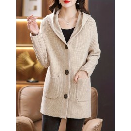 Women's Beige Cardigan Sweater - Longline Open Front Coat-like Jacket, Soft Chic Sweater for Fall/Winter, Elegant Everyday & Formal Outfits, Fall Winter Wear, Soft Texture