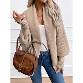 Versatile Solid Color Open Front Batwing Sleeve Cardigan for Spring & Fall, Women's Clothing