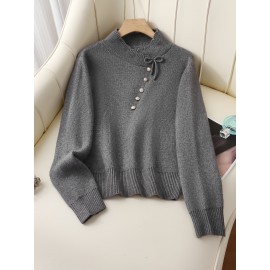 Women's Thick & Soft Sweater with Bow Buttons - Winter Warm Round Neck Long Sleeve Cozy Sweater, Beige & White Cable- Design, All-Season Casual Elegant Pullover for Fall and Winter Layering, Hand Wash or Dry Clean, Solid Color with Bow Detail, Medium Stretch, Relaxed Fit, Fleece Lining for Extra Warmth, Chic and Comfortable for Casual Attire, Cozy Sweaters For Women, Casual Long Sleeve Sweater, Oversized Knit Sweater, Colourfull Loose Sweater For Women,