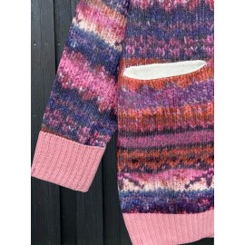 Women's Hooded Sweater - Pink, Loose Fit Long Sweater Coat with Side Pockets, Fall Winter Hooded Sweater for Everyday & Formal Outfits
