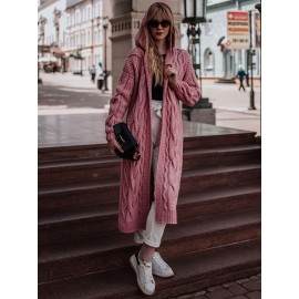 Women'S Light Pink Ribbed Cardigan - Long Sleeve Hooded Open Front Sweater with V-Neck, Casual Fall/Winter Layering Essential for Cozy Indoor or Outdoor Wear, Cozy Fall Apparel | Vneck Design | Soft Texture