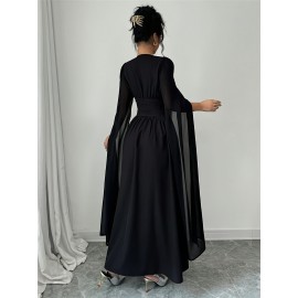 Women'S Elegant V-Neck Maxi Dress with Pearl Accents - Long Formal Party Wedding Guest Dress, Flattering Fit for Summer Events, Formal Events, Parties, Wedding Guest Attire, Vneck Design, Flowy Fabric