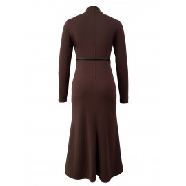 Elegant Special Women's New Versatile Solid Color Semi-High Neck Long Dress, Sleeveless, Slim Fit, Fashionable, Comfortable for Outings, Elegant and High-End, Dress