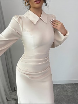 Elegant Minimalist White Long-Sleeve Floral Dress, Stylish Versatile Soft Women'S Skirt, Slim-Fit Comfortable Dress for Casual, Date, Party, Business Occasions #A6583