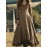 Women'S Vintage V-Neck Dress - Elegant Brown & Checkered Long Formal & Everyday Dress with Waist-Cinching Belt, Non-Stretch Fabric, Flared Hem for Office, Party, Wedding Outfits - Fall/Winter/Summer Dresses, Cute Dress