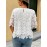 Plus Size, Women's Elegant Blouse - Non-Stretch Semi-Sheer Lace-like Top, Non-Stretchy Formal & Casual Shirt for Brunch, Office, Parties - Machine Washable Women's Clothing, Vacation Style, Feminine Design, Breathable Material, Fashion Top, Party Goers