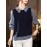 Plus Size, Women's Blouse - Non-Stretch Button-Front Shirt with Stand-Up Collar, Navy Blue Office to Casual Chic Tops for Everyday & Formal Events, Versatile Top, Layered Look, Structured Fabric, Stylish Top, Working Professionals