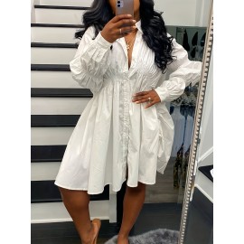 Plus Size, Women's Plus Size Blouse - Elegant White Shirt with Structured Non-Stretch Fabric, Office to Party Chic Attire for Year-Round Professional & Formal Events