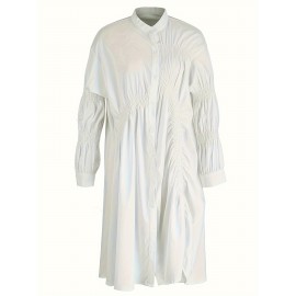 Plus Size, Women's Plus Size Blouse - Elegant White Shirt with Structured Non-Stretch Fabric, Office to Party Chic Attire for Year-Round Professional & Formal Events