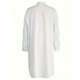 Plus Size, Women's Plus Size Blouse - Elegant White Shirt with Structured Non-Stretch Fabric, Office to Party Chic Attire for Year-Round Professional & Formal Events