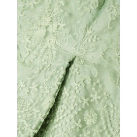 [Wedding & Party] Plus Size, ZANZEA Women's Plus Size Elegant Lace Patchwork Blouse - 3/4 Sleeve Wedding & Party Shirt with Front Button Closure, /Korean Inspired A-Line Lightweight Top, Machine Washable Golden Lace Jacket-like Blouse for Year-Round