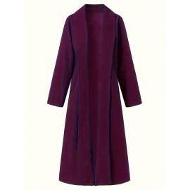 Women'S Plus Size Long Trench Coat - Casual Lapel Collar, Solid Color, Non-Stretch Fabric, Ideal for Spring/Fall, Winter Outerwear|Casual Style|Nonstretch Material