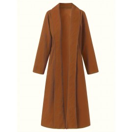 Women'S Plus Size Long Trench Coat - Casual Lapel Collar, Solid Color, Non-Stretch Fabric, Ideal for Spring/Fall, Winter Outerwear|Casual Style|Nonstretch Material