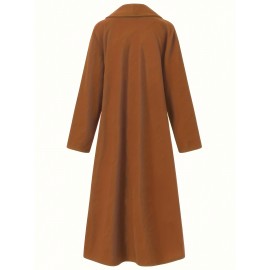 Women'S Plus Size Long Trench Coat - Casual Lapel Collar, Solid Color, Non-Stretch Fabric, Ideal for Spring/Fall, Winter Outerwear|Casual Style|Nonstretch Material