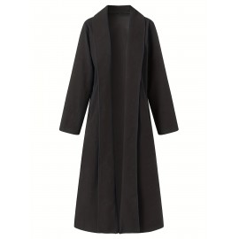 Women'S Plus Size Long Trench Coat - Casual Lapel Collar, Solid Color, Non-Stretch Fabric, Ideal for Spring/Fall, Winter Outerwear|Casual Style|Nonstretch Material