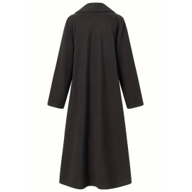 Women'S Plus Size Long Trench Coat - Casual Lapel Collar, Solid Color, Non-Stretch Fabric, Ideal for Spring/Fall, Winter Outerwear|Casual Style|Nonstretch Material
