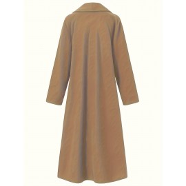 Women'S Plus Size Long Trench Coat - Casual Lapel Collar, Solid Color, Non-Stretch Fabric, Ideal for Spring/Fall, Winter Outerwear|Casual Style|Nonstretch Material