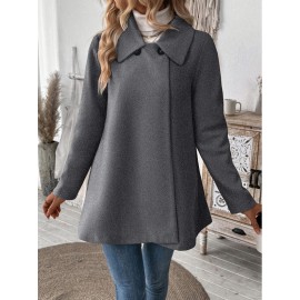 Plus Size, Women's Elegant Beige Coat - Long Sleeve Double Button Blazer, Structured Non-Stretch Jacket for Office, Formal Events & Everyday - Machine Washable Women's Outerwear, Casual Chic Apparel, Turndown Collar, Classic Tailoring