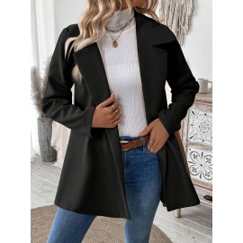 Plus Size, Women's Elegant Beige Coat - Long Sleeve Double Button Blazer, Structured Non-Stretch Jacket for Office, Formal Events & Everyday - Machine Washable Women's Outerwear, Casual Chic Apparel, Turndown Collar, Classic Tailoring