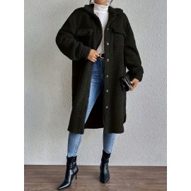 Plus Size, Women's Plus Size Oversized Faux-Fur Collar Lapel Coat - Elegant Winter Jacket with Lapel Collar & Pockets, Notch Lapel Button-Front Blazer, Machine Washable Large Coat for Fall/Winter, Casual & Formal Wear (Teddy Bear Style) - Warm