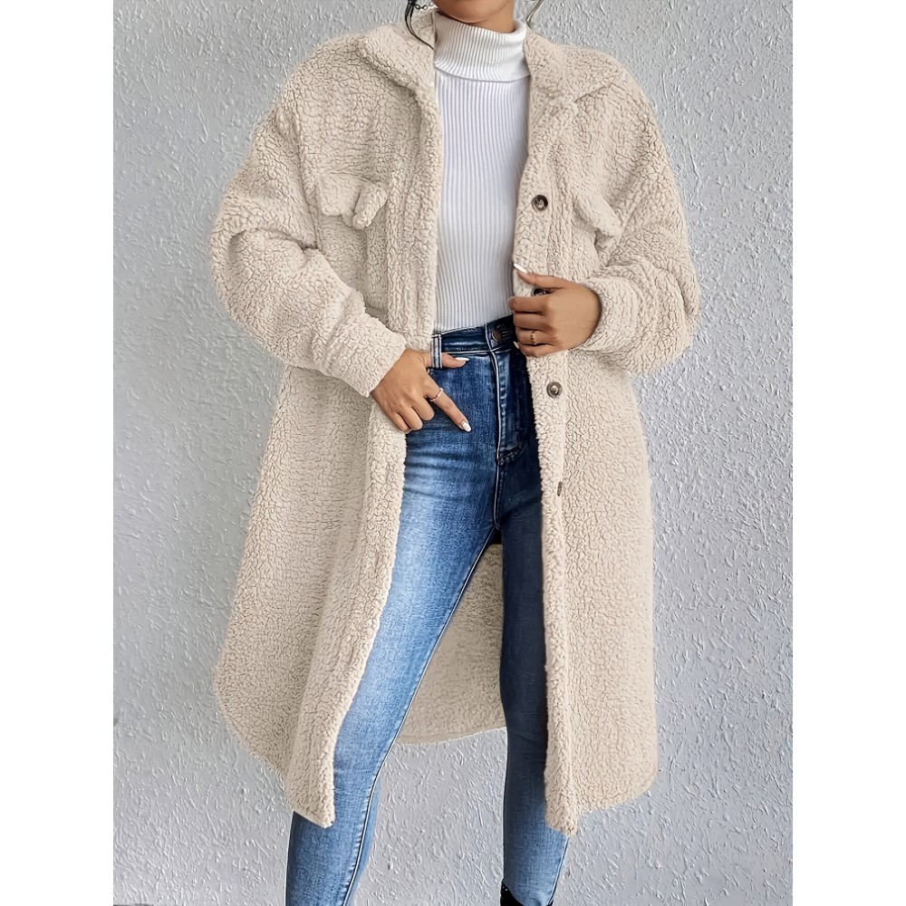 Plus Size, Women's Plus Size Oversized Faux-Fur Collar Lapel Coat - Elegant Winter Jacket with Lapel Collar & Pockets, Notch Lapel Button-Front Blazer, Machine Washable Large Coat for Fall/Winter, Casual & Formal Wear (Teddy Bear Style) - Warm