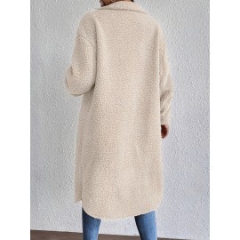 Plus Size, Women's Plus Size Oversized Faux-Fur Collar Lapel Coat - Elegant Winter Jacket with Lapel Collar & Pockets, Notch Lapel Button-Front Blazer, Machine Washable Large Coat for Fall/Winter, Casual & Formal Wear (Teddy Bear Style) - Warm