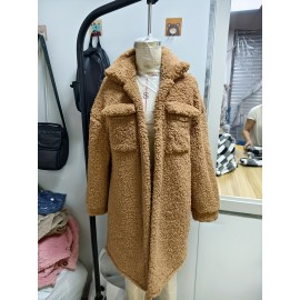 Plus Size, Women's Plus Size Oversized Faux-Fur Collar Lapel Coat - Elegant Winter Jacket with Lapel Collar & Pockets, Notch Lapel Button-Front Blazer, Machine Washable Large Coat for Fall/Winter, Casual & Formal Wear (Teddy Bear Style) - Warm