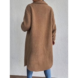 Plus Size, Women's Plus Size Oversized Faux-Fur Collar Lapel Coat - Elegant Winter Jacket with Lapel Collar & Pockets, Notch Lapel Button-Front Blazer, Machine Washable Large Coat for Fall/Winter, Casual & Formal Wear (Teddy Bear Style) - Warm