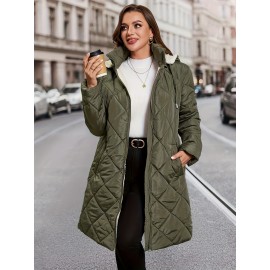 Plus Size, Plus Size Women's Heavy-Duty Winter Coat with Hood & Full-Zip Closure - Oversized Knee-Length Jacket, Elegant Cold-Weather Outerwear for Fall/Winter, Hand Washable (Black) - Warm Parka for Large Frame