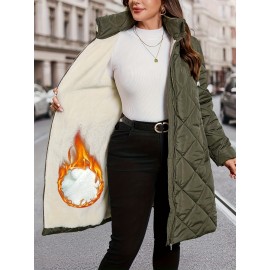 Plus Size, Plus Size Women's Heavy-Duty Winter Coat with Hood & Full-Zip Closure - Oversized Knee-Length Jacket, Elegant Cold-Weather Outerwear for Fall/Winter, Hand Washable (Black) - Warm Parka for Large Frame