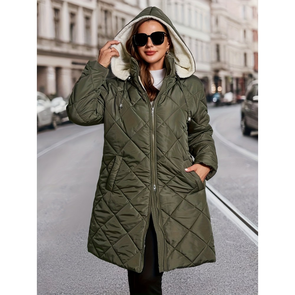 Plus Size, Plus Size Women's Heavy-Duty Winter Coat with Hood & Full-Zip Closure - Oversized Knee-Length Jacket, Elegant Cold-Weather Outerwear for Fall/Winter, Hand Washable (Black) - Warm Parka for Large Frame