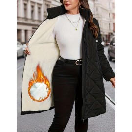 Plus Size, Plus Size Women's Heavy-Duty Winter Coat with Hood & Full-Zip Closure - Oversized Knee-Length Jacket, Elegant Cold-Weather Outerwear for Fall/Winter, Hand Washable (Black) - Warm Parka for Large Frame