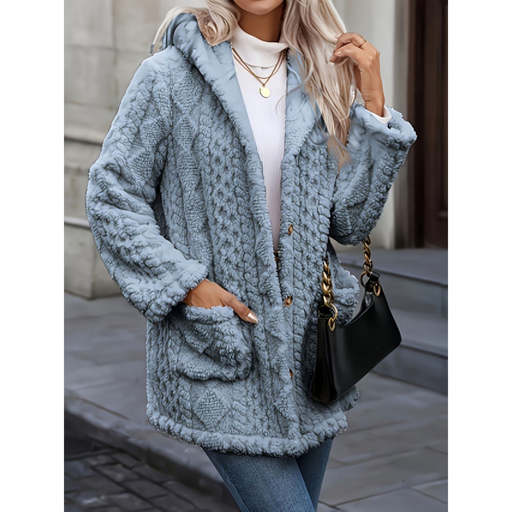 Plus Size - Plus Size, Women'S Plus Size Elegant Hooded Coat - Winter Outerwear with Luxurious Fur-like Appearance, Warm Thickened Jacket for Cold Weather, Cozy Formal & Everyday Outfits - Easy-Care Fashion Outerwear, Ladies Winter Coats, Cold Weather Apparel, Durable Warm Fabric