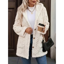 Plus Size - Plus Size, Women'S Plus Size Elegant Hooded Coat - Winter Outerwear with Luxurious Fur-like Appearance, Warm Thickened Jacket for Cold Weather, Cozy Formal & Everyday Outfits - Easy-Care Fashion Outerwear, Ladies Winter Coats, Cold Weather Apparel, Durable Warm Fabric