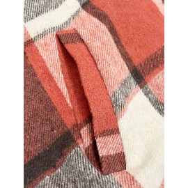 Plus Size - Women'S Elegant Geometric Plaid Long Coat with Pockets - Metal Button Lapel Collar, Non-Stretch Fabric, Fall Outerwear, Brown & White Checkered Pattern, Casual Chic Style, Casual Chic Wear | Checkered Pattern Coat | Structured Design, Plus Size Winter Coats for Women, Ladies Winter Coats, Twopocket Design, Stylish Outerwear, Curvy Women