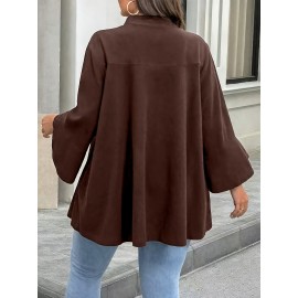 Plus Size, Women's Plus Size Oversized Bell Sleeve Jacket - Collar Coat, Elegant Casual Loose-Fit Blazer for Spring/Fall, Wide-Leg Button Front (Curvy-Friendly) - to Weekend Outerwear