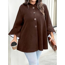 Plus Size, Women's Plus Size Oversized Bell Sleeve Jacket - Collar Coat, Elegant Casual Loose-Fit Blazer for Spring/Fall, Wide-Leg Button Front (Curvy-Friendly) - to Weekend Outerwear