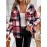 Plus Size, Women's Plus Size Plaid Jacket Winter Warm Corduroy-Like Lining Hooded Coat with Burgundy/Navy/Black/White Tartan, Zipper Closure & Pockets - Elegant Casual Outerwear (Maroon Collar) for Fall/Winter, Machine Washable