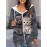 Chic Plus Size Cat Print Hooded Jacket with Pockets - Zip-Up, Long Sleeve, Polyester Blend - Elegant Women's Outerwear