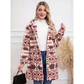 Plus Size Button Front Hooded Coat - Casual Lapel Neck, Flap Pockets, Long Sleeve, Warm and Cozy for Winter and Fall, Women's Clothing