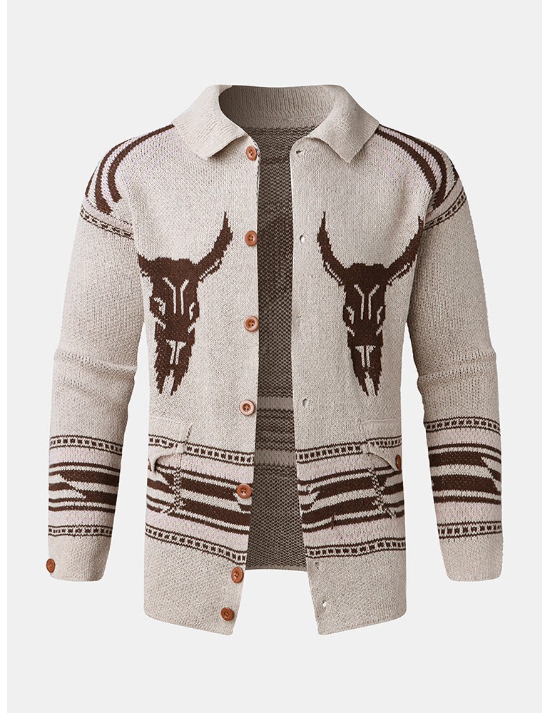 Cardigans - Mens Vintage Pattern Single-Breasted Warm Knitted Sweater Cardigans