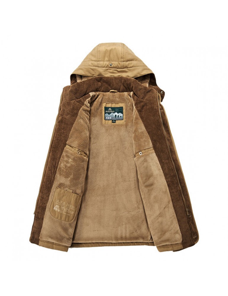 Coats - Mens Thick Fleece Winter Coat Hooded Outdoor Solid Color Jacket