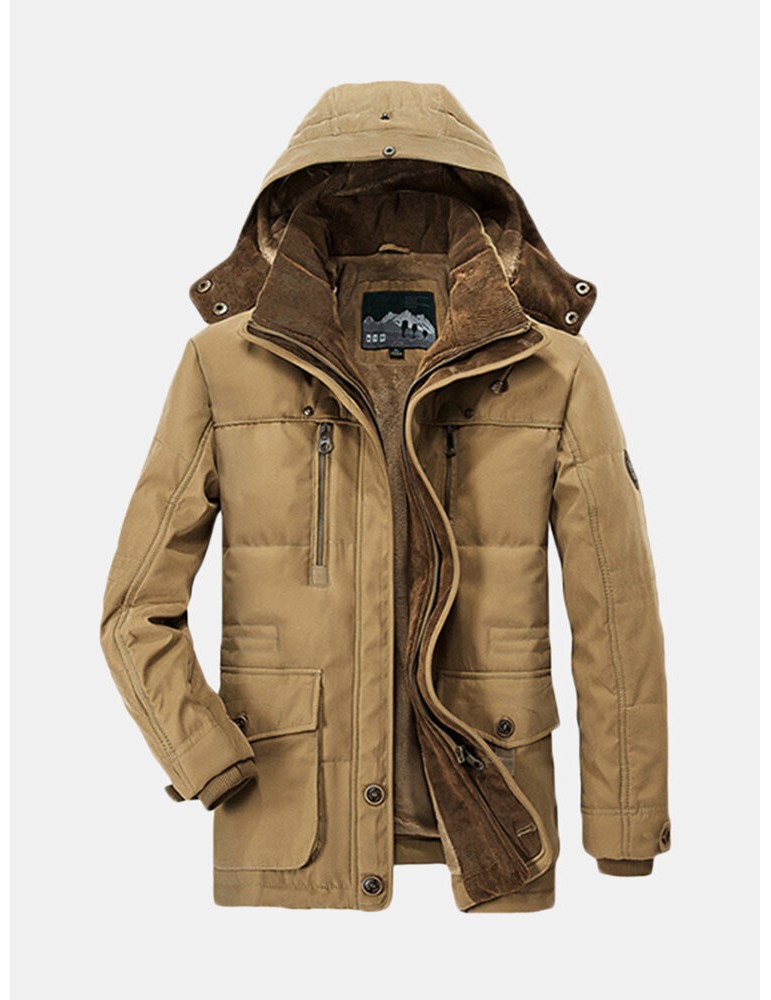 Coats - Mens Thick Fleece Winter Coat Hooded Outdoor Solid Color Jacket