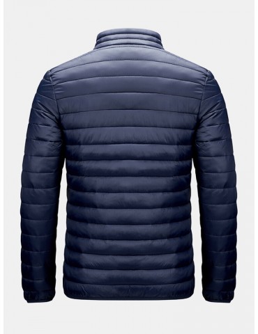 Mens Zip Front Quilted Solid Basic Padded Coats With Pocket