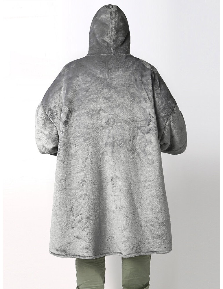 Robes - Mens Flannel Warm Soft Solid Color Zipper Kangaroo Pocket Blanket Hoodie Oversized Home Robes