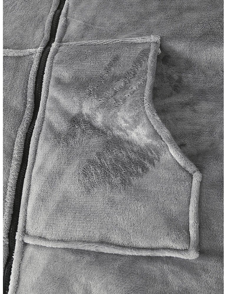 Robes - Mens Flannel Warm Soft Solid Color Zipper Kangaroo Pocket Blanket Hoodie Oversized Home Robes