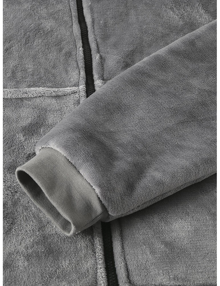 Robes - Mens Flannel Warm Soft Solid Color Zipper Kangaroo Pocket Blanket Hoodie Oversized Home Robes