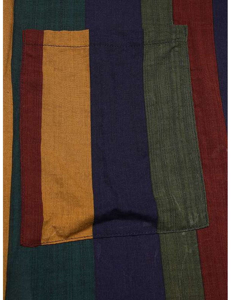 Robes - Mens Vintage Multi-Color Striped Print Button Up Home Casual Long Sleeve Robes With Pockets