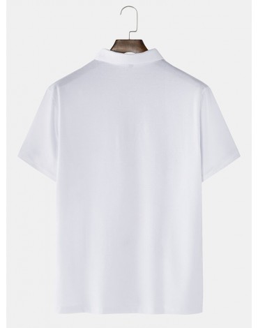 100% Cotton Mens Simple Cartoon Embroidery Short Sleeve White Casual Golf Shirts